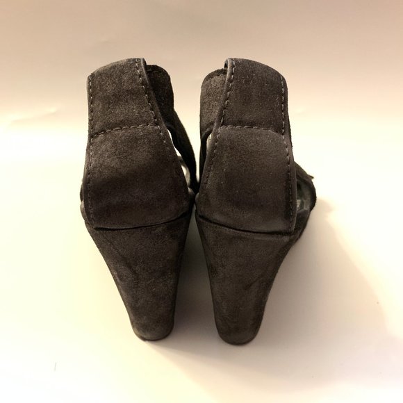 Chanel Black Suede Peep-Toe Wedge Heels - Picture 7 of 13